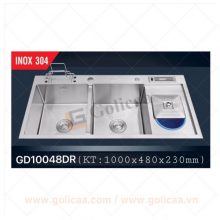 Chậu rửa chén 2 ngăn có cánh, có hộc phụ (dao, thớt) GD10048DR