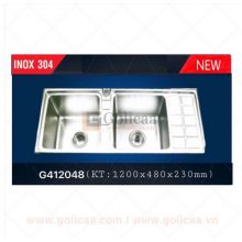 CHẬU RỬA CHÉN BÁT INOX 304 2 HỘC 1 CÁNH DẬP G4D-12048VI GOLICAA
