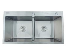 CHẬU RỬA CHÉN BÁT 2 HỘC HANDMADE GOLICAA GC-10050 SUS 304