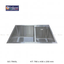 CHẬU RỬA CHÉN BÁT 2 HỘC LỆCH HANDMADE GC-7843L SUS 304