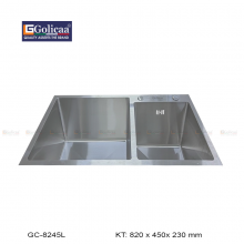 CHẬU RỬA CHÉN BÁT 2 HỘC LỆCH HANDMADE GOLICAA GC-8245L SUS 304