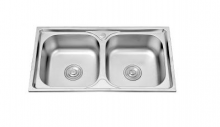 CHẬU RỬA CHÉN BÁT INOX 2 HỘC DẬP G3C-8248 GOLICAA