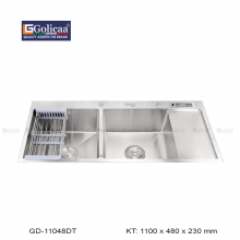 CHẬU RỬA CHÉN BÁT 2 HỘC 1 CÁNH VÁT DAO HANDMADE GOLICAA GD-11048DT SUS 304