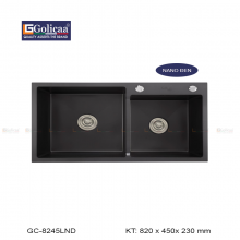 CHẬU RỬA CHÉN BÁT 2 HỘC LỆCH PHỦ NANO ĐEN HANDMADE GOLICAA GC-8245LND SUS 304