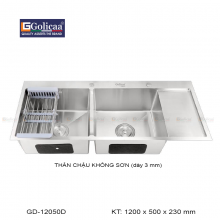 CHẬU RỬA CHÉN 2 HỘC 1 CÁNH KHÔNG SƠN HANDMADE GOLICAA GD-12050KS SUS 304