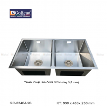 CHẬU  RỬA CHÉN BÁT 2 HỘC ĐỀU ÂM BÀN KHÔNG SƠN HANDMADE GC-8346AKS SUS 304