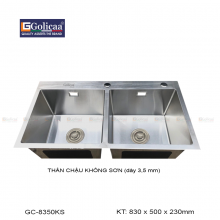 CHẬU RỬA CHÉN BÁT 2 HỘC ĐỀU KHÔNG SƠN HANMADE GOLICAA GC-8350KS SUS 304