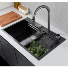 Chậu rửa Inox liền vòi xả thác thông minh 1 hộc GOLICAA GA-7546LV