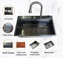 Chậu Rửa Chén Bát Liền Vòi Xả Thác Có Vắt Dao 1 Hộc GOLICAA GA-7546LVD