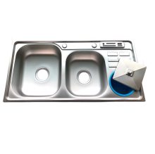 CHẬU RỬA CHÉN BÁT INOX 304 2 HỘC 1 CÁNH VẮT DAO + HỐ RÁC DẬP G5E-9245DRI GOLICAA